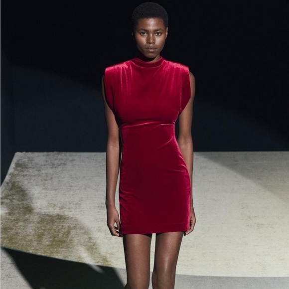 Zara Dresses & Skirts - Zara NWT red velvet shoulder pad mini dress 0036/185